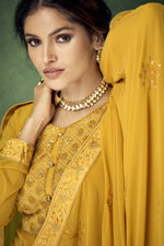 Load image into Gallery viewer, Festive Wear Yellow Color Embroidered Georgette Fabric Designer Salwar Suit
