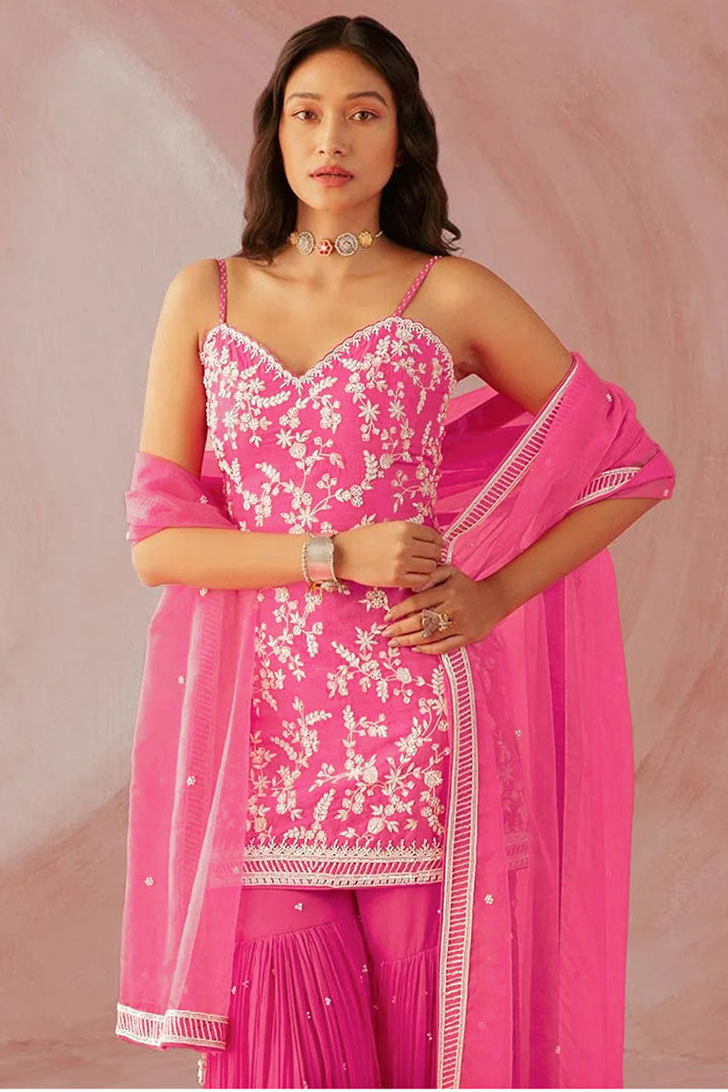 Pink Color Georgette Fabric Splendid Sharara Suit In Function Wear | Buy Online India