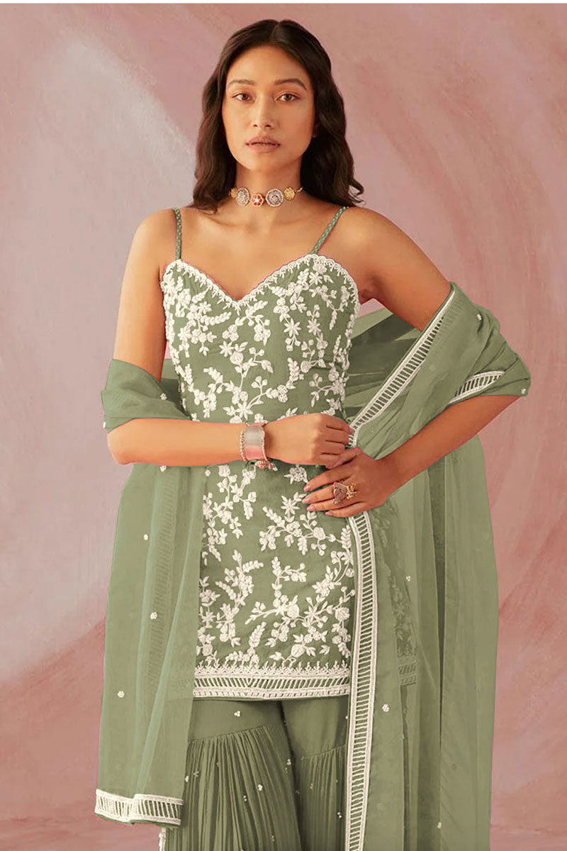 Khaki Color Georgette Fabric Fascinating Function Wear Sharara Suit | Buy Online India