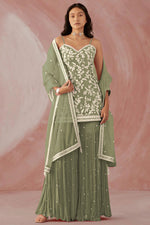 Load image into Gallery viewer, Khaki Color Georgette Fabric Fascinating Function Wear Sharara Suit
