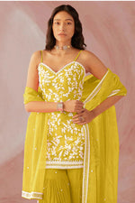 Load image into Gallery viewer, Georgette Fabric Yellow Color Function Wear Incredible Sharara Suit
