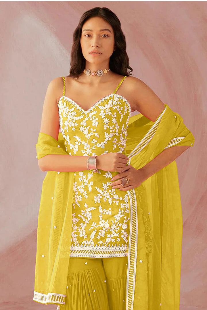 Georgette Fabric Yellow Color Function Wear Incredible Sharara Suit