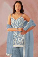Load image into Gallery viewer, Georgette Fabric Sky Blue Color Function Wear Fantastic Sharara Suit
