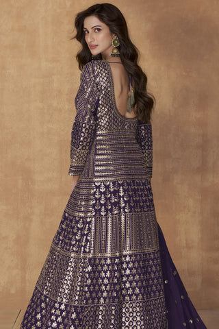 Diksha Singh Appealing Georgette Readymade Sharara Top Lehenga In Purple Color