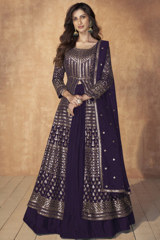 Diksha Singh Appealing Georgette Readymade Sharara Top Lehenga In Purple Color