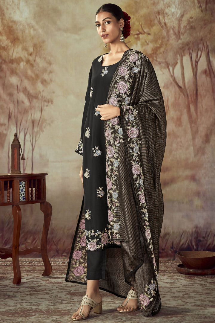 Art Silk Fabric Black Color Patterned Salwar Suit In Party Wear