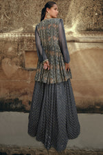 Load image into Gallery viewer, Eugeniya Belousova Grey Color Fascinating Readymade Chinon Silk Lehenga With Koti
