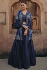Load image into Gallery viewer, Diksha Singh Navy Blue Color Charismatic Readymade Chinon Silk Lehenga With Koti
