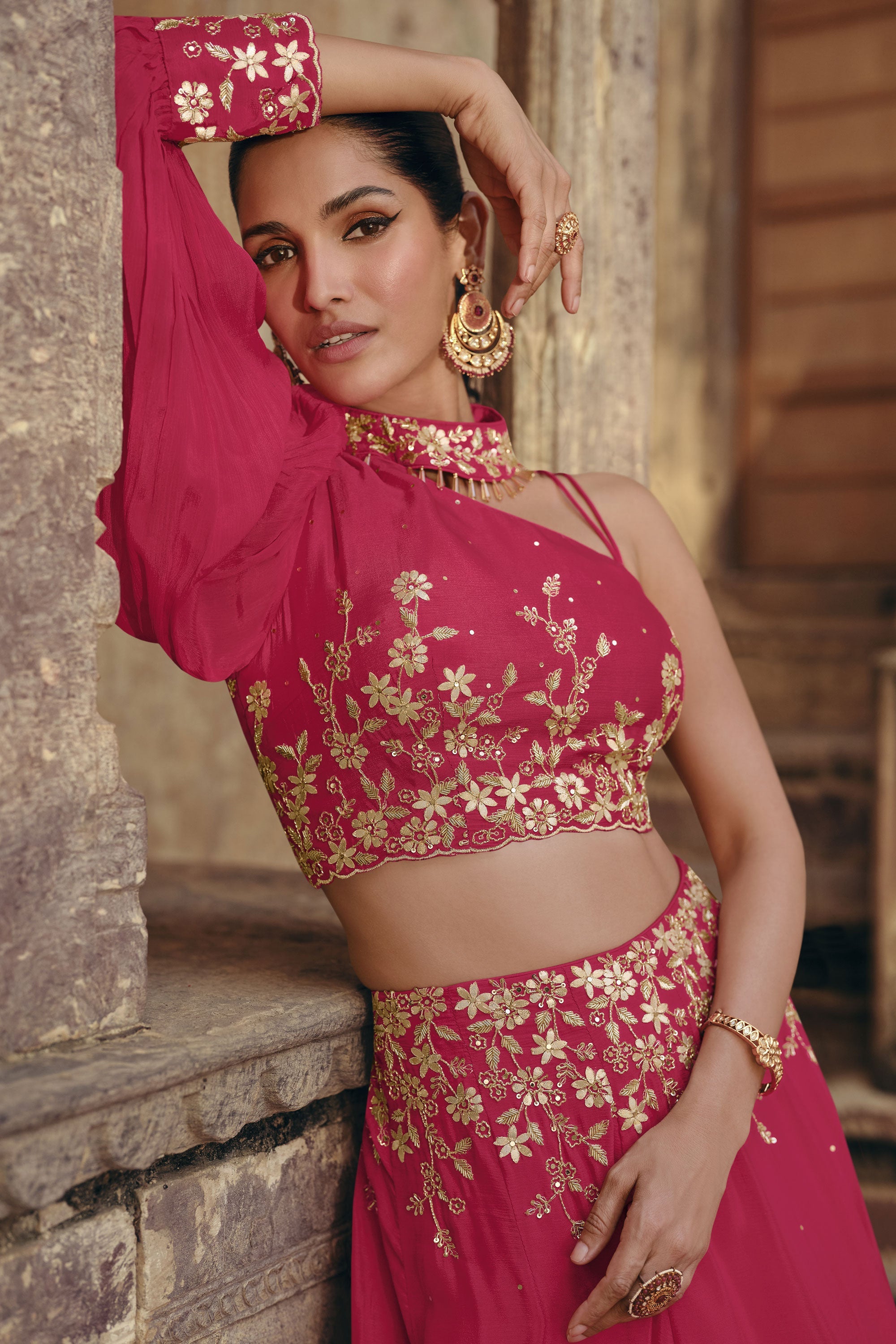 Vartika Singh Ingenious Readymade Rani Color Chinon Silk Lehenga