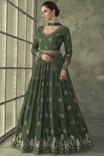 Load image into Gallery viewer, Albescent Dark Green Color Weaving Work Readymade Party Look Gown With Dupatt
