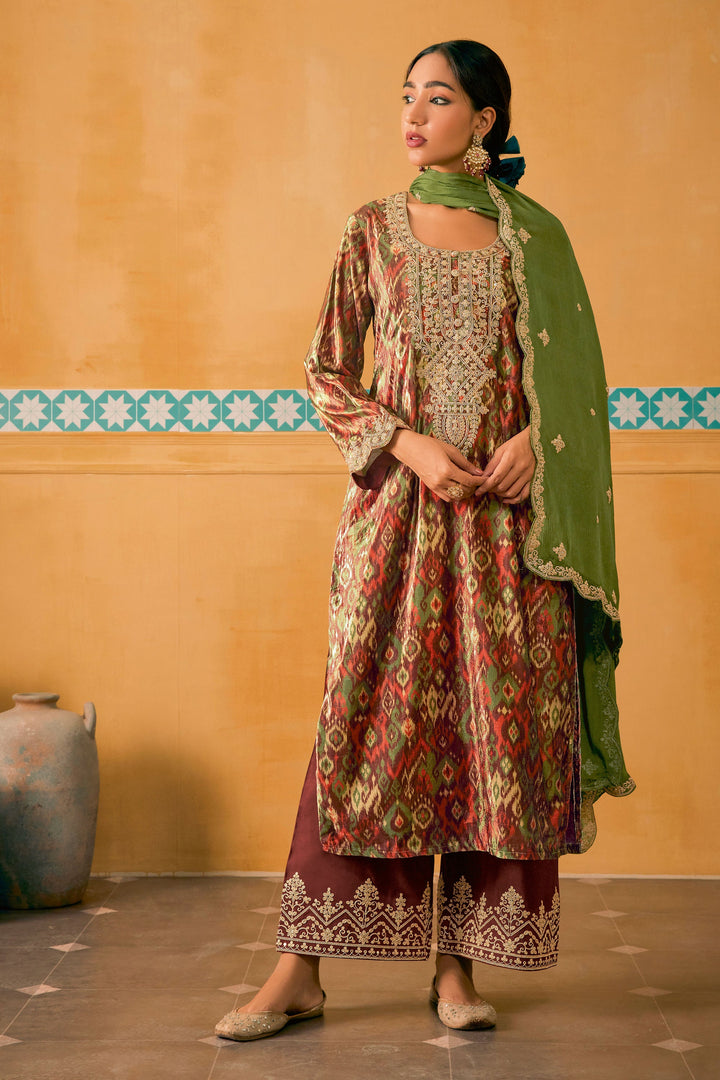 Brown Color Velvet Fabric Fancy Digital Print Function Wear Palazzo Salwar Kameez