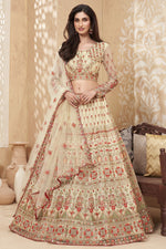 Load image into Gallery viewer, Net Fabric Wedding Wear Beige Color Embroidered Lehenga Choli
