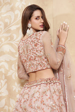 Load image into Gallery viewer, Net Fabric Embroidered Wedding Wear Lehenga Choli In Peach Color
