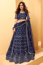 Load image into Gallery viewer, Navy Blue Color Embroidered Wedding Wear Lehenga Choli In Net Fabric
