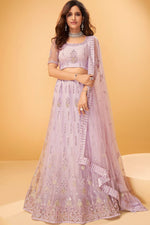 Load image into Gallery viewer, Wedding Wear Lavender Color Embroidered Lehenga Choli In Net Fabric
