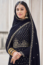 Load image into Gallery viewer, Glorious Embroidered Work On Georgette Fabric Navy Blue Color Function Wear Palazzo Suit
