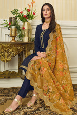 Load image into Gallery viewer, Festive Wear Navy Blue Color Sequins Work Chinon Fabric Designer Salwar Suit
