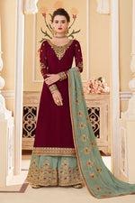 Load image into Gallery viewer, Georgette Maroon Color Party Wear Embroidered Fancy Palazzo Suit