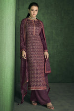 Load image into Gallery viewer, Wine Color Chinon Fabric Festive Wear Fancy Embroidered Straight Cut Suit

