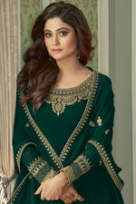 Load image into Gallery viewer, Shamita Shetty Party Style Fancy Embroidered Dark Green Color Palazzo Suit

