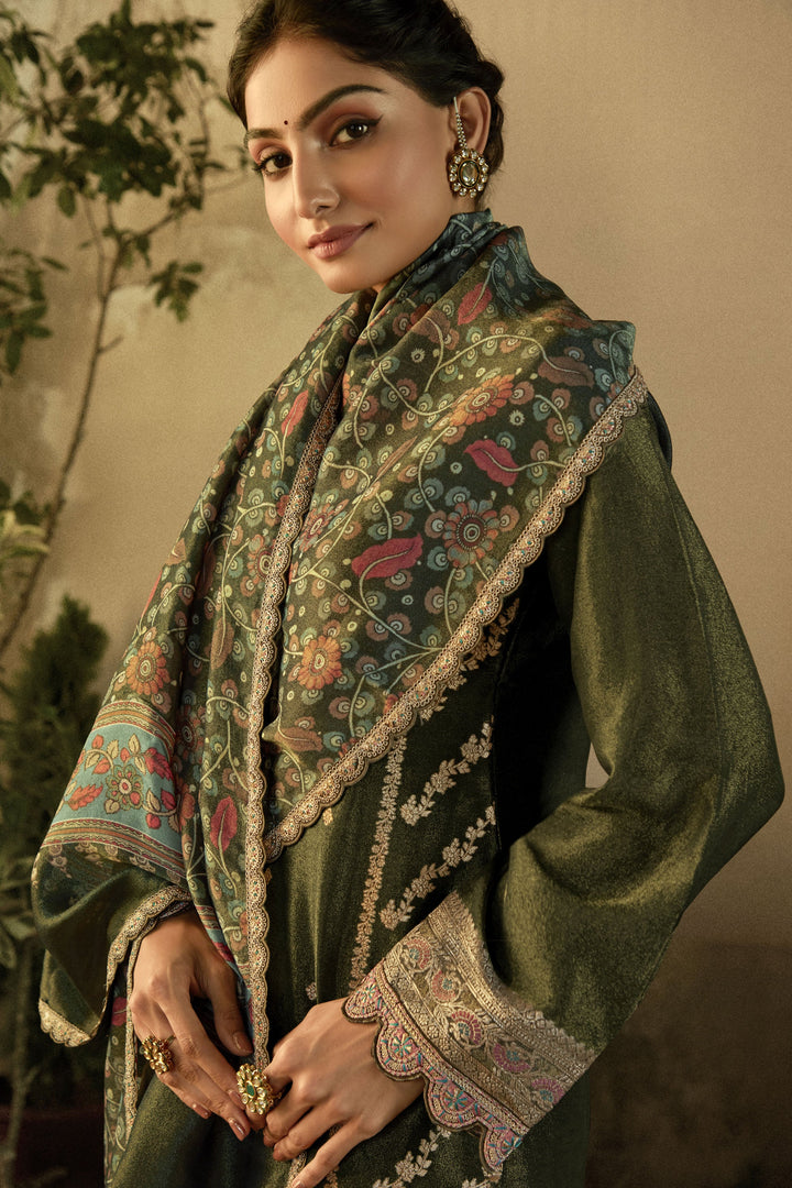 Party Look Green Color Banarasi Fabric Awesome Salwar Suit