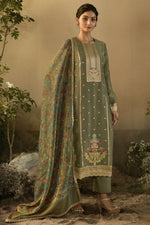 Load image into Gallery viewer, Party Look Olive Color Inventive Salwar Suit In Banarasi Fabric