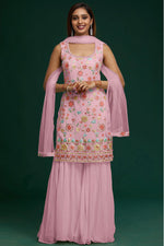 Load image into Gallery viewer, Pink Color Georgette Fabric Spectacular Embroidered Sharara Suit

