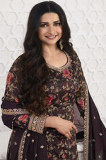 Load image into Gallery viewer, Prachi Desai Embroidered Sangeet Wear Readymade Sharara Style Palazzo Salwar Kameez In Georgette Fabric Brown Color
