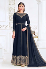 Load image into Gallery viewer, Georgette Fabric Function Wear Embroidered Anarkali Suit In Navy Blue Color
