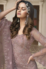 Load image into Gallery viewer, Pink Color Elegant Embroidered Work Party Wear Palazzo Suit In Net Fabric
