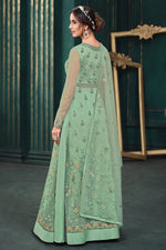 Load image into Gallery viewer, Reception Wear Net Fabric Sea Green Color Embroidered Designer Anarkali Suit
