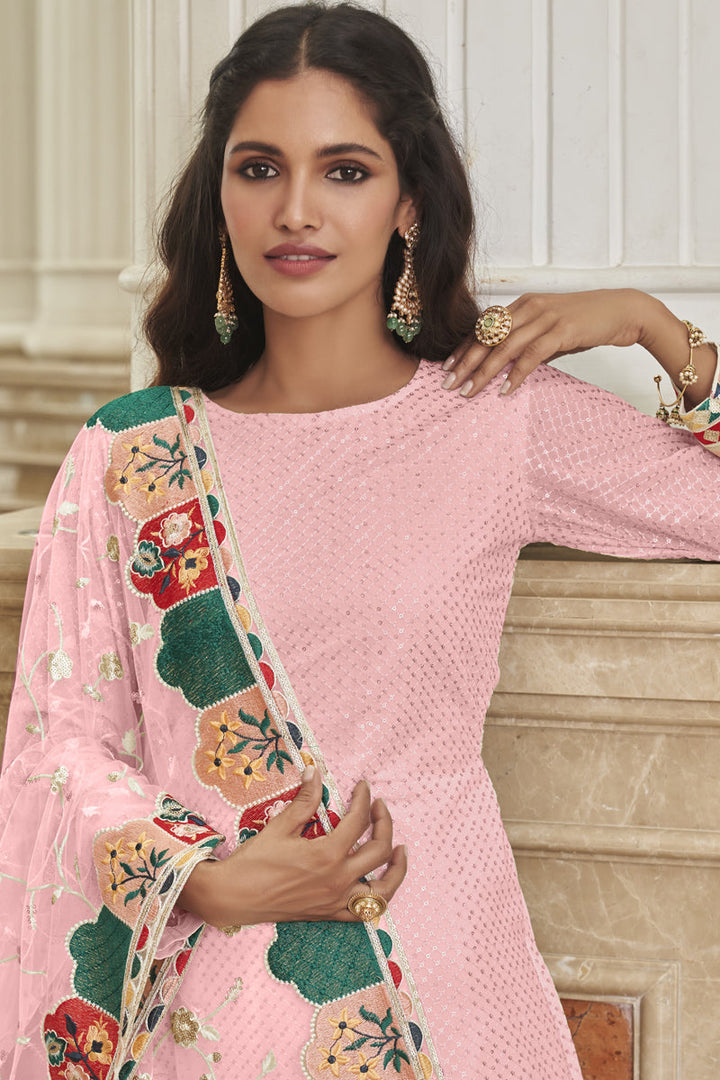 Vartika Singh Dazzling Georgette Pink Color Palazzo Suit