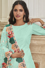 Load image into Gallery viewer, Vartika Singh Georgette Light Cyan Color Excellent Palazzo Suit
