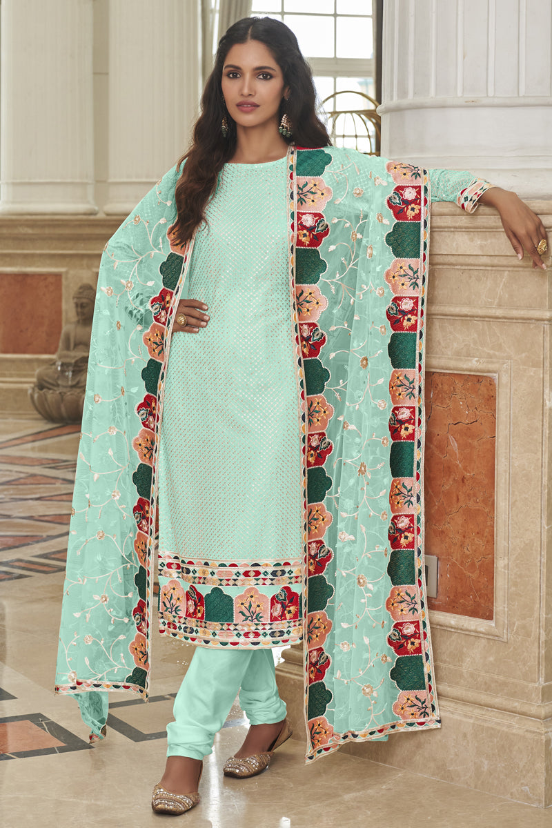 Vartika Singh Georgette Light Cyan Color Excellent Palazzo Suit