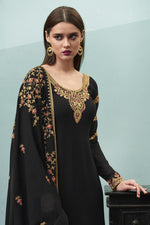 Load image into Gallery viewer, Georgette Sangeet Wear Black Color Chic Embroidered Palazzo Suit
