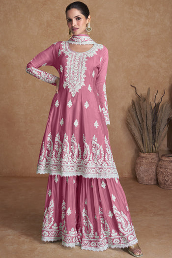 Vartika Singh Art Silk Fabric Pink Color Function Wear Attractive Sharara Suit