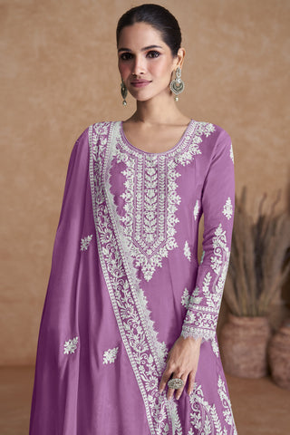 Vartika Singh Art Silk Fabric Lavender Color Glamorous Sharara Suit In Function Wear