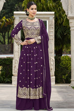 Load image into Gallery viewer, Sequins Work Purple Color Readymade Palazzo Salwar Suit In Georgette Fabric
