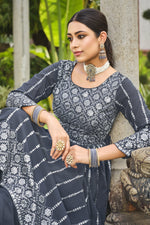 Load image into Gallery viewer, Georgette Fabric Grey Color Festive Wear Sequins Work Readymade Palazzo Salwar Kameez
