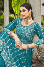Load image into Gallery viewer, Georgette Fabric Sequins Work Readymade Palazzo Salwar Kameez In Cyan Color
