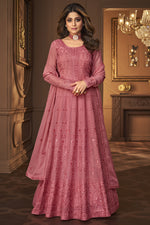 Load image into Gallery viewer, Georgette Fabric Anarkali Suit Featuring Shamita Shetty In Pink Color With Embroidered Work
