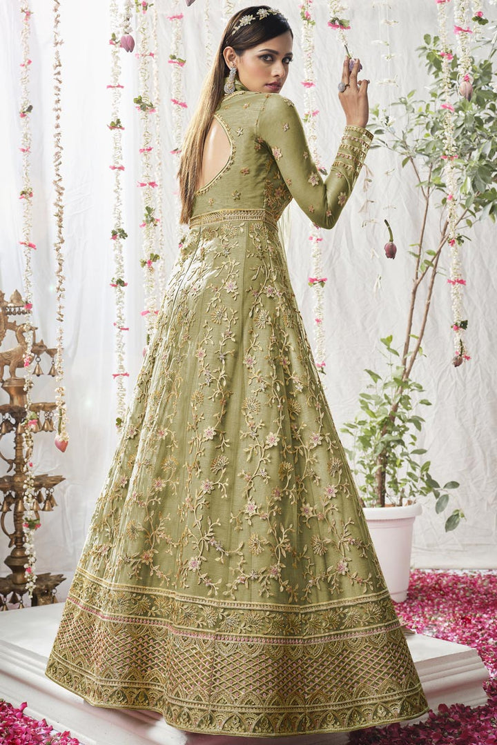 Captivating Net Fabric Sea Green Color Embroidered Anarkali Suit