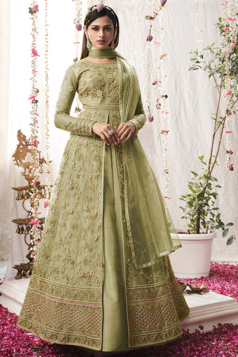 Captivating Net Fabric Sea Green Color Embroidered Anarkali Suit