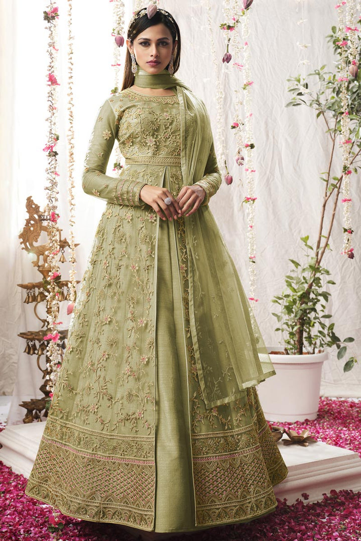 Captivating Net Fabric Sea Green Color Embroidered Anarkali Suit