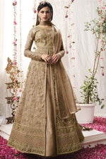 Load image into Gallery viewer, Fetching Net Fabric  Embroidered Anarkali Suit In Chikoo Color
