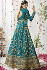 Load image into Gallery viewer, Stunning Cyan Color  Embroidered Anarkali Suit In Net Fabric
