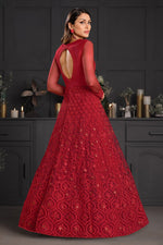 Load image into Gallery viewer, Red Color Net Fabric Fancy Embroidered Function Wear Anarkali Salwar Kameez
