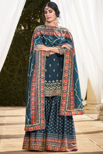 Load image into Gallery viewer, Sangeet Wear Fancy Fabric Teal Color Ravishing Sharara Suit With Digital Printed Dupatta
