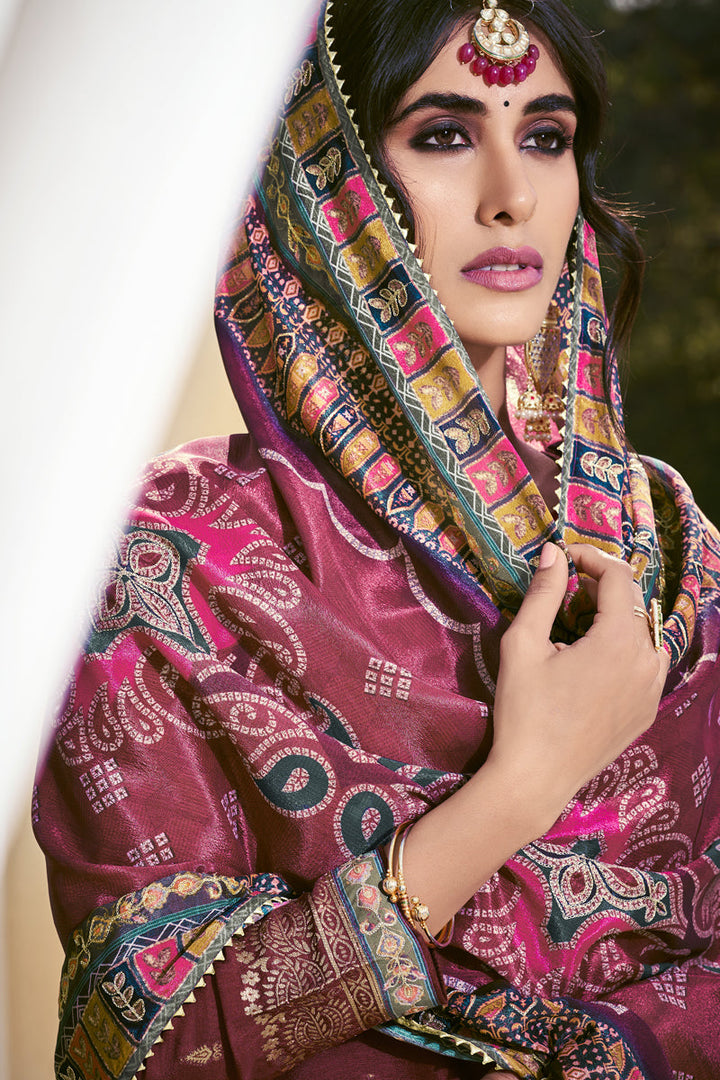 Charismatic Maroon Color Sangeet Wear Sharara Suit With Digital Printed Dupatta