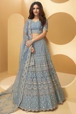Load image into Gallery viewer, Net Fabric Wedding Wear Grey Color Embroidered Lehenga Choli
